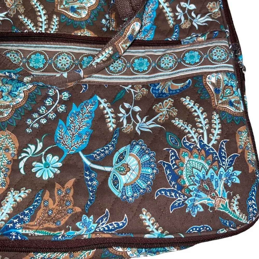 Quilted Fabric Floral Laptop Messenger Bag Lightweight School Work Business
